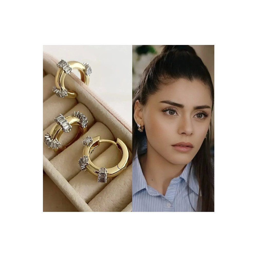 stainles steel Çelik gold Mers baget taşlı halka küpe Standart Beden Küpeler Fiyatı