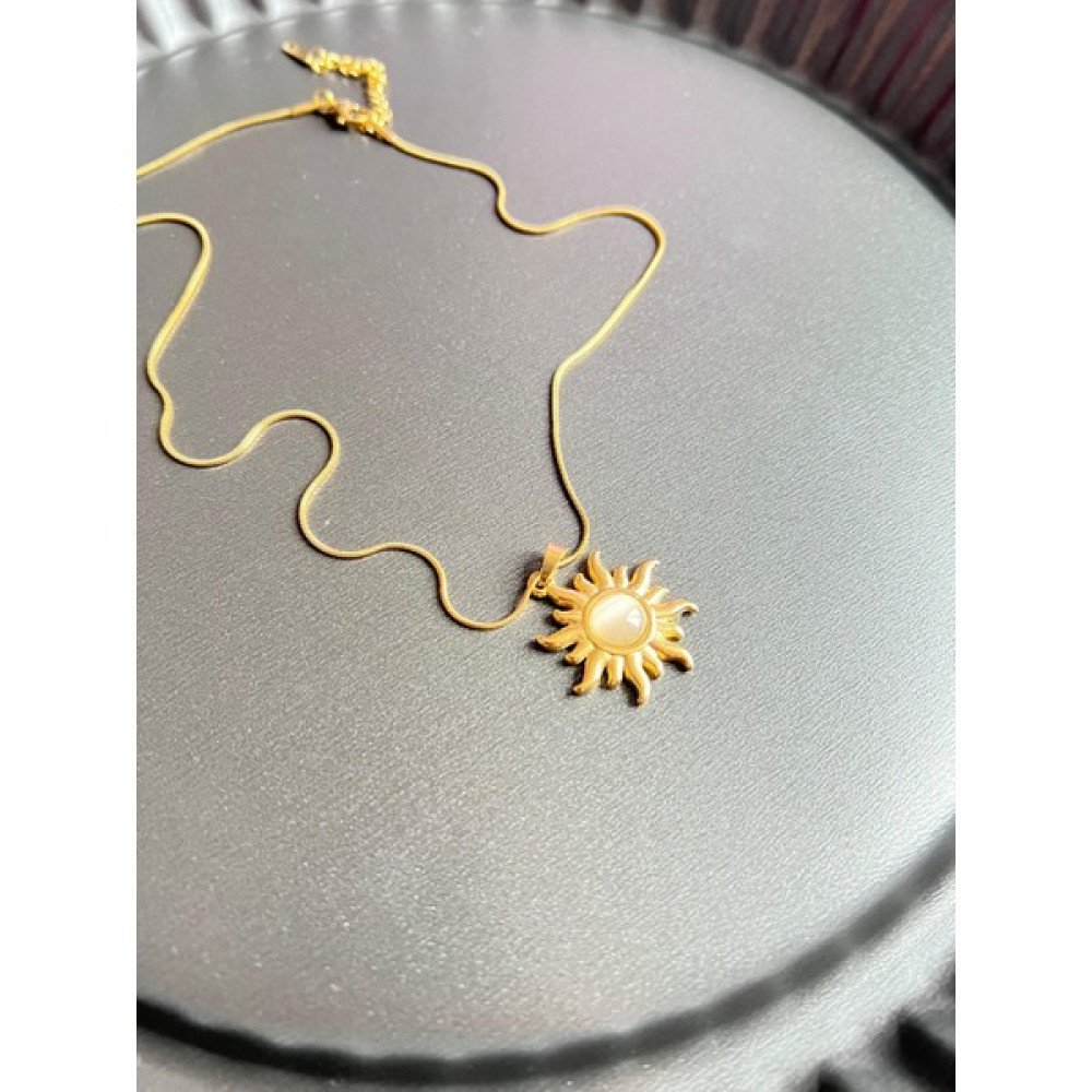 Stainles Steel Opal Taşlı Güneş Vintage Çelik Kolye - Gold - 45 Diğer Fiyatı