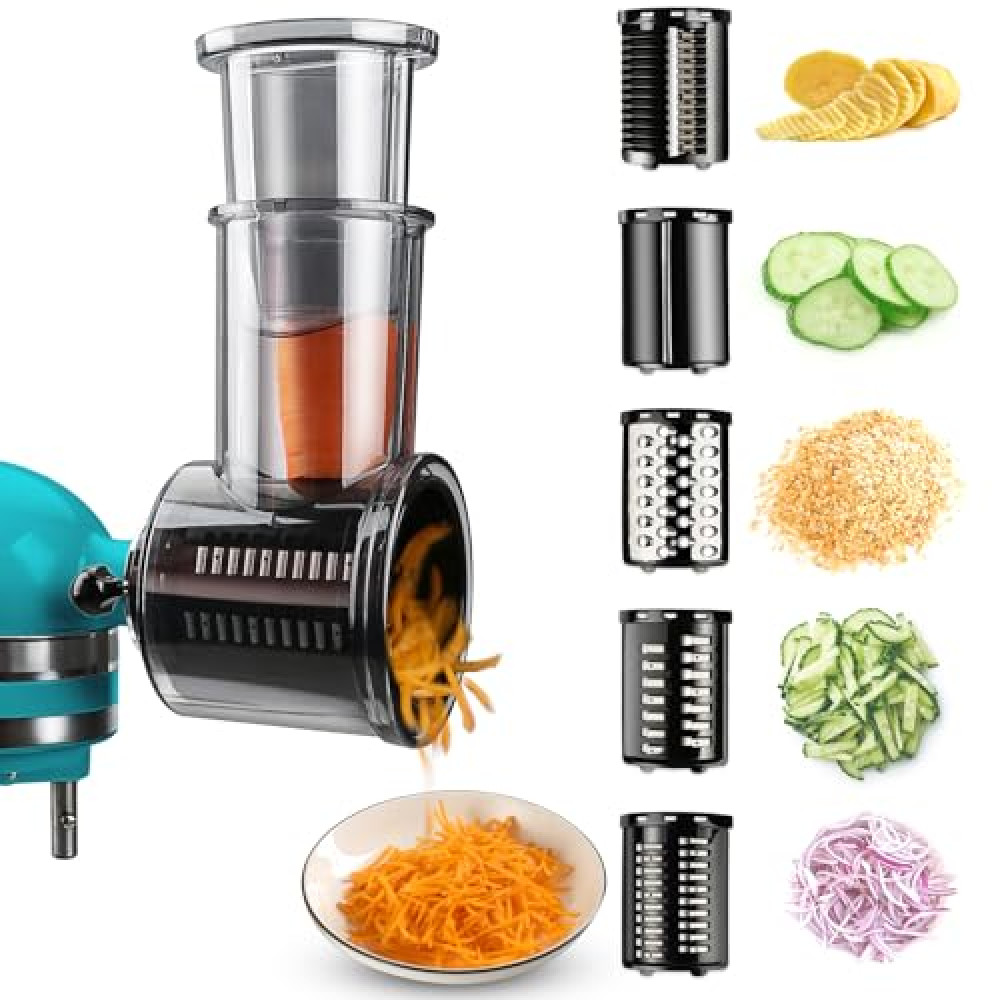 Stainless Steel Slicer Shredder Attachments for KitchenAid Stand Mixers, Vegetable Shredder, Cheese Grater, Salad Maker, Food Slicers Chopper Grinding Powder Accessories with Detachable 5 Blades Mixers Fiyatı