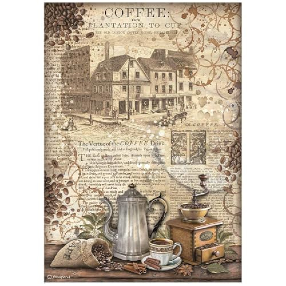 Stamperia A4 Decoupage Rice Paper - Coffee and Chocolate Grinder, DFSA4825