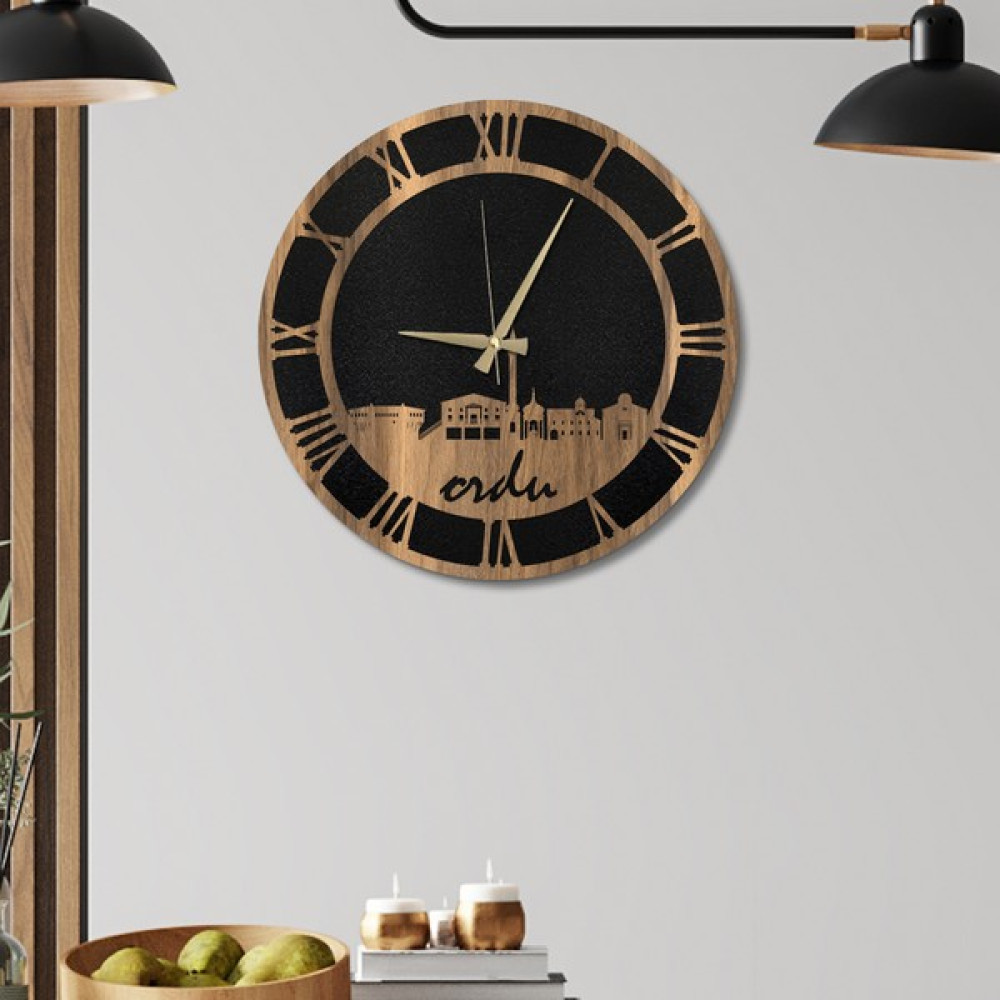 Standarts W'clock Ahşap Duvar Saati - Ordu Şehir Silüeti Dekoratif Saat Fiyatı