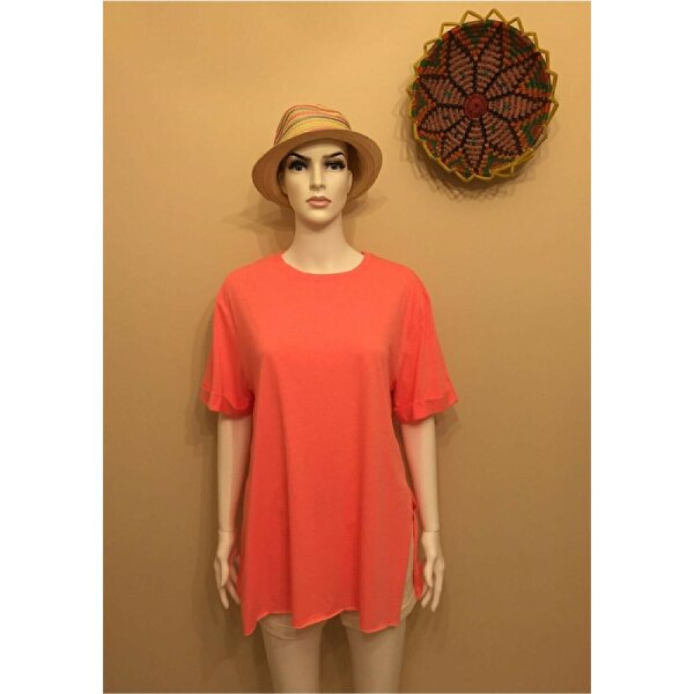 Stanpolis Pamuk Penye Kumaş Duble Kol Asimetrik Pembe Tunik Bayan T-shirt Fiyatı