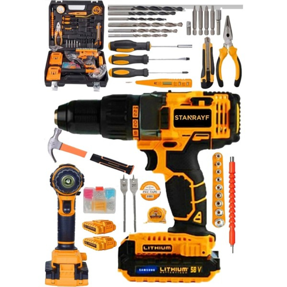 Stanrayf Alman 58V10 Ah Çelik Şanzıman Darbeli Çift Akülü Vidalama Matkap+ 100 Parça Usta Set Matkaplar Fiyatı