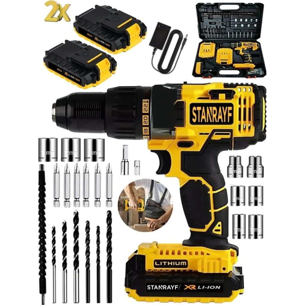 Stanrayf E-Tech ST-348 /30 Çift Akülü Şarjlı Vidalama Matkap 280 W Çift Çelik Şanzıman Bakır Sargı Matkaplar Fiyatı