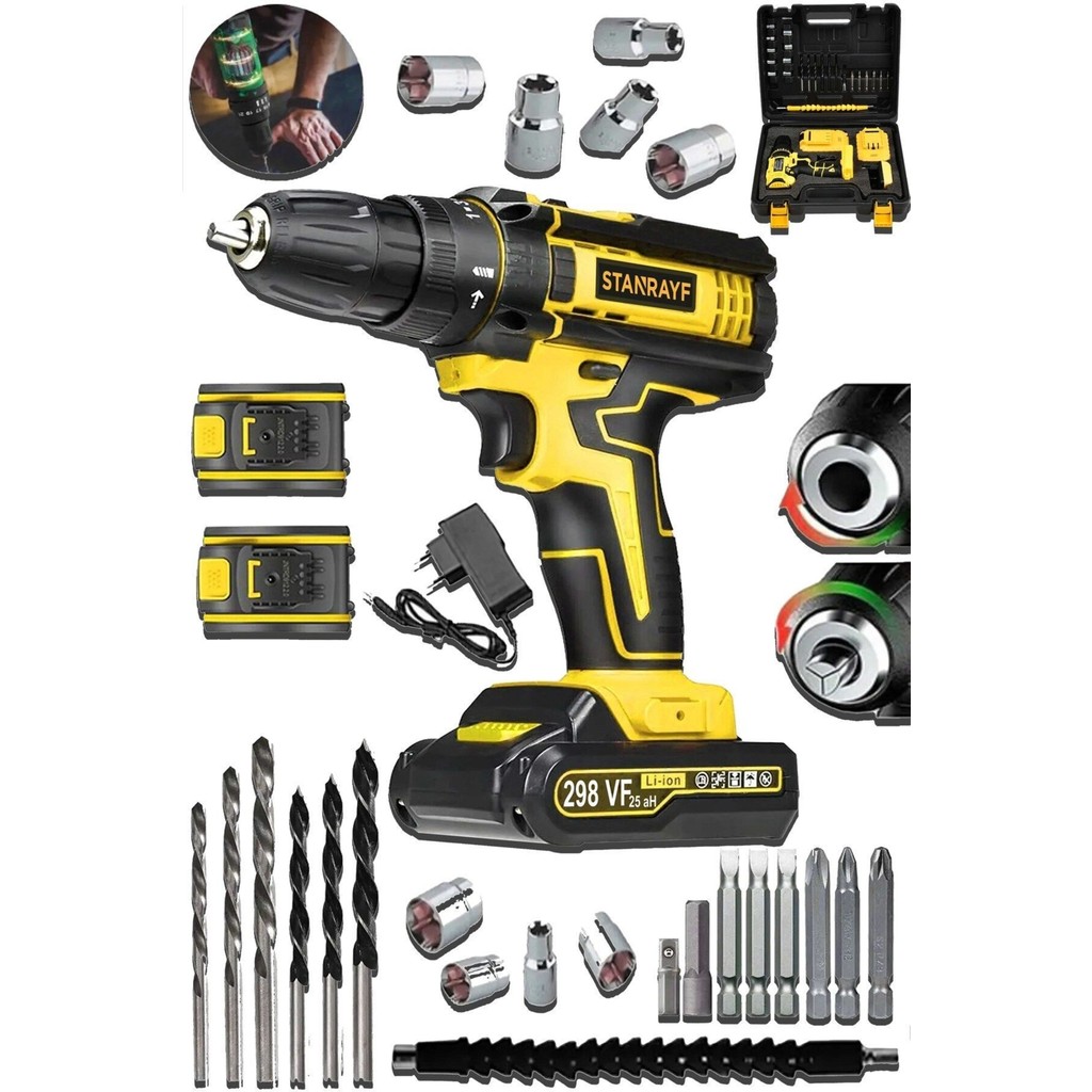 Stanrayf H-Tech 298VF 25 Ah Çelik Şanzıman Bakır Sargılı Darbeli Matkap 280 W Güçlü Akülü Matkaplar Fiyatı
