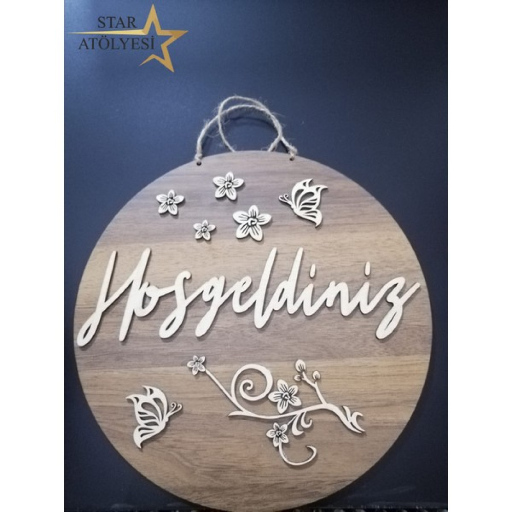 Star Atölyesi Hoşgeldiniz Kapı Süsü Ahşap - Kahverengi Bebek Kapı Süsü Fiyatı