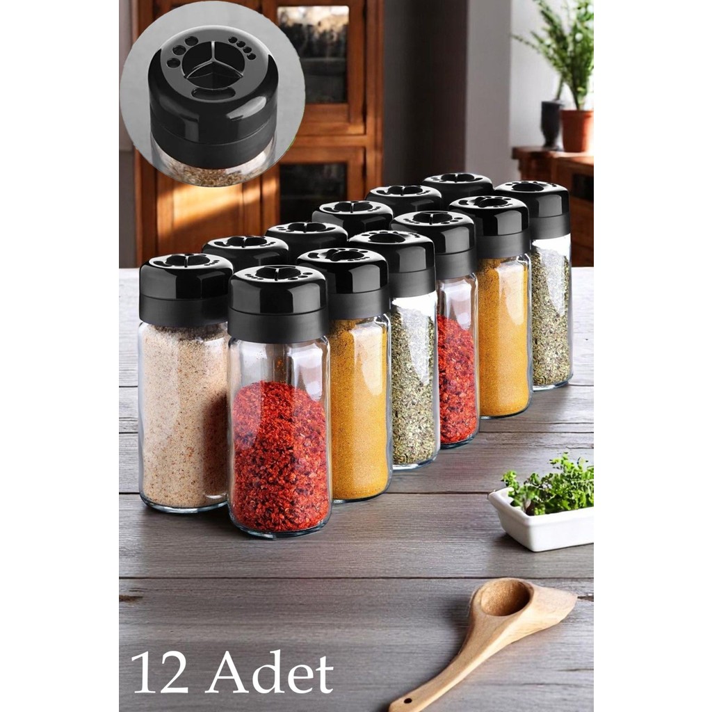 Star Döner Kapaklı Cam Baharatlık Seti 245 ml 12 Adet - Şeffaf Tuz, Şeker, Baharat Fiyatı