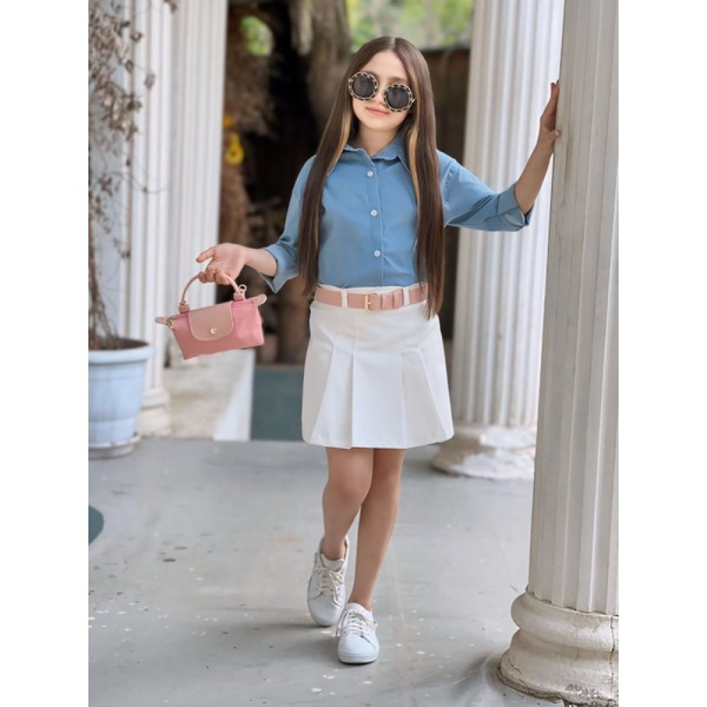 Star Gogo Kids Kız Çocuk 3 Parça Şort Etek ve Kot Gömlek Takım Kız Çocuk Giyim Takımı Fiyatı