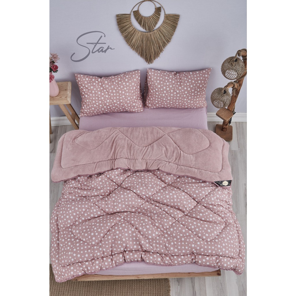 Star Pembe Desenli Çift Kişilik Çift Taraflı Welsoft Yorgan Seti Wellsoft Battaniye Pofuduk Yumuşak Yorgan Seti - 195 x 215 cm Yorgan Fiyatı