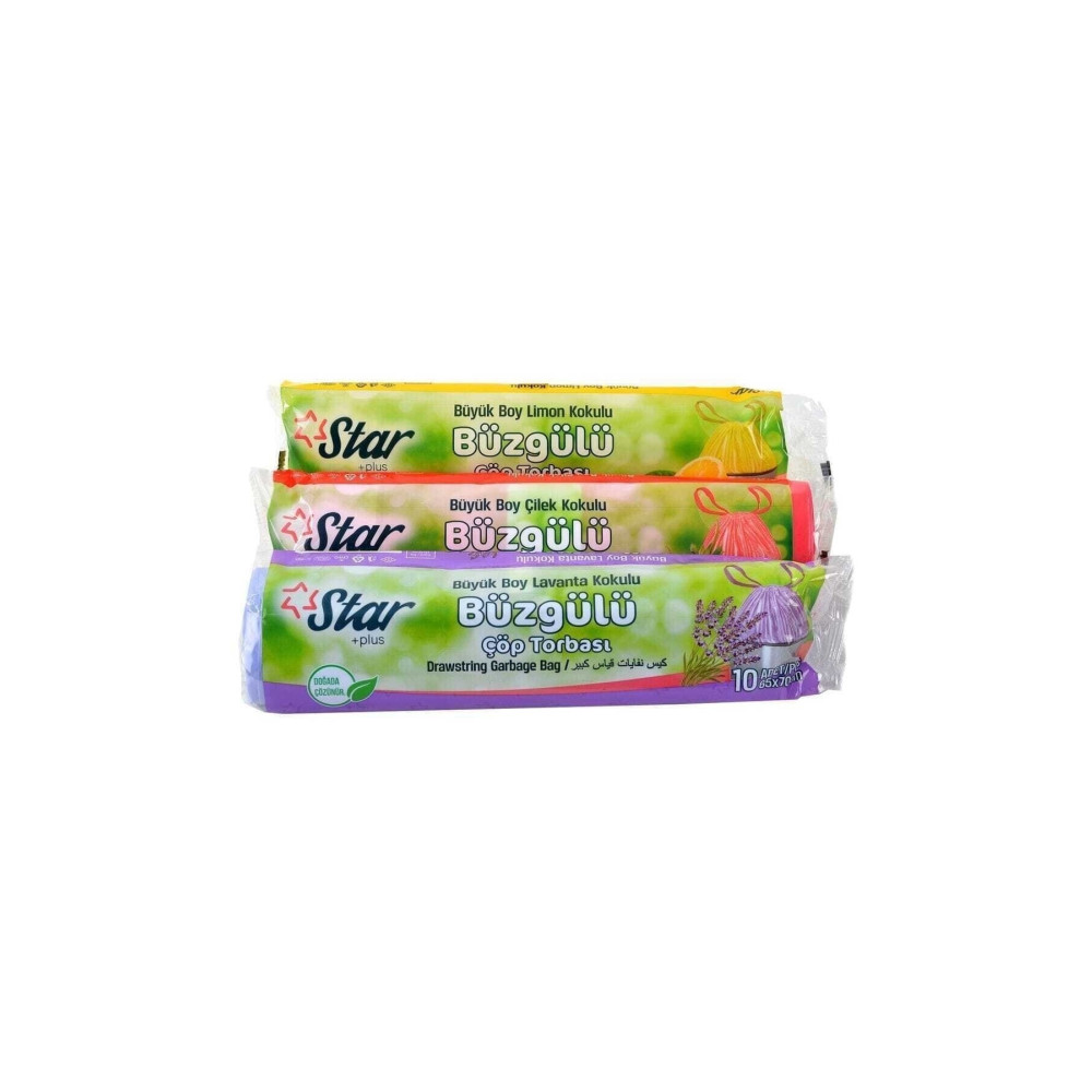 Star Plus 3 Adet Lavanta - Limon - Çilek Kokulu Büzgülü Çöp Torbası Büyük Boy 120 Gr. 65x70 Cm. Çöp Poşetleri Fiyatı