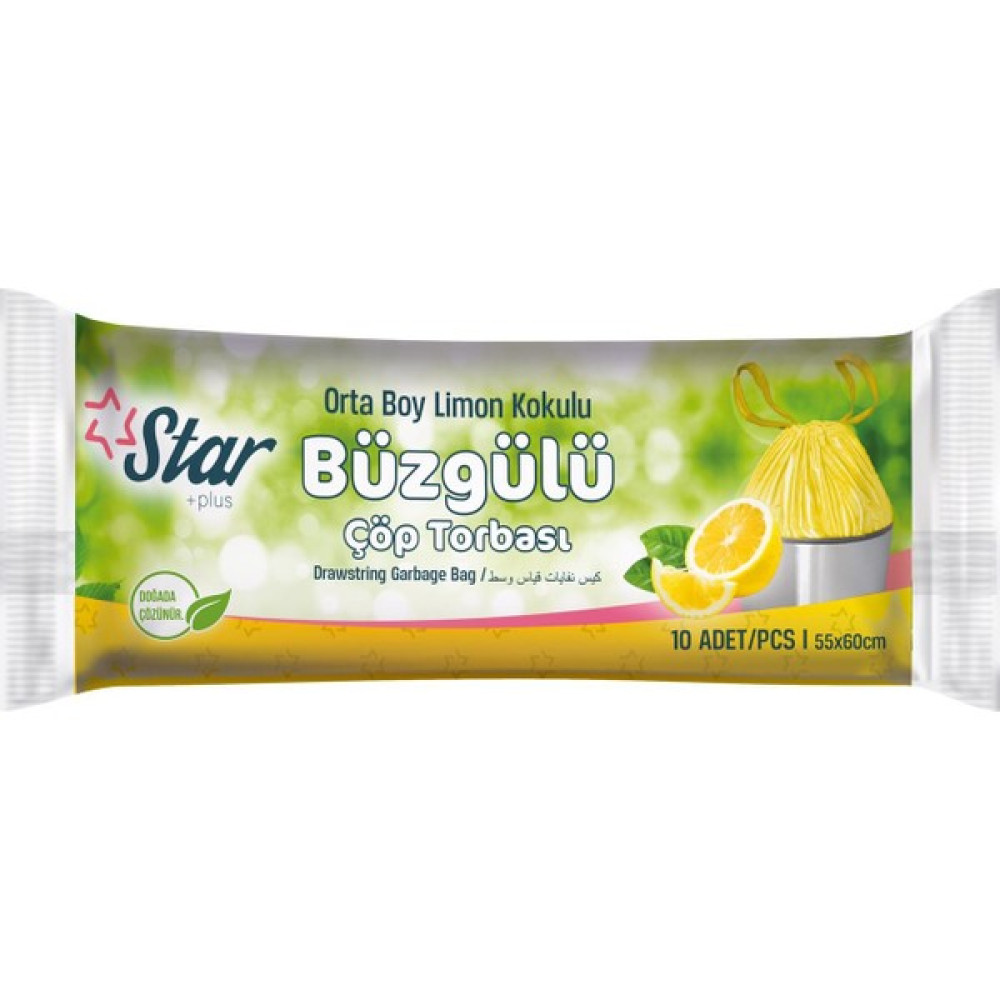 Star Plus Büzgülü Çöp Torbası Orta Boy 55X60 cm. Limon Kokulu - 55 x 60 cm Çöp Poşetleri Fiyatı