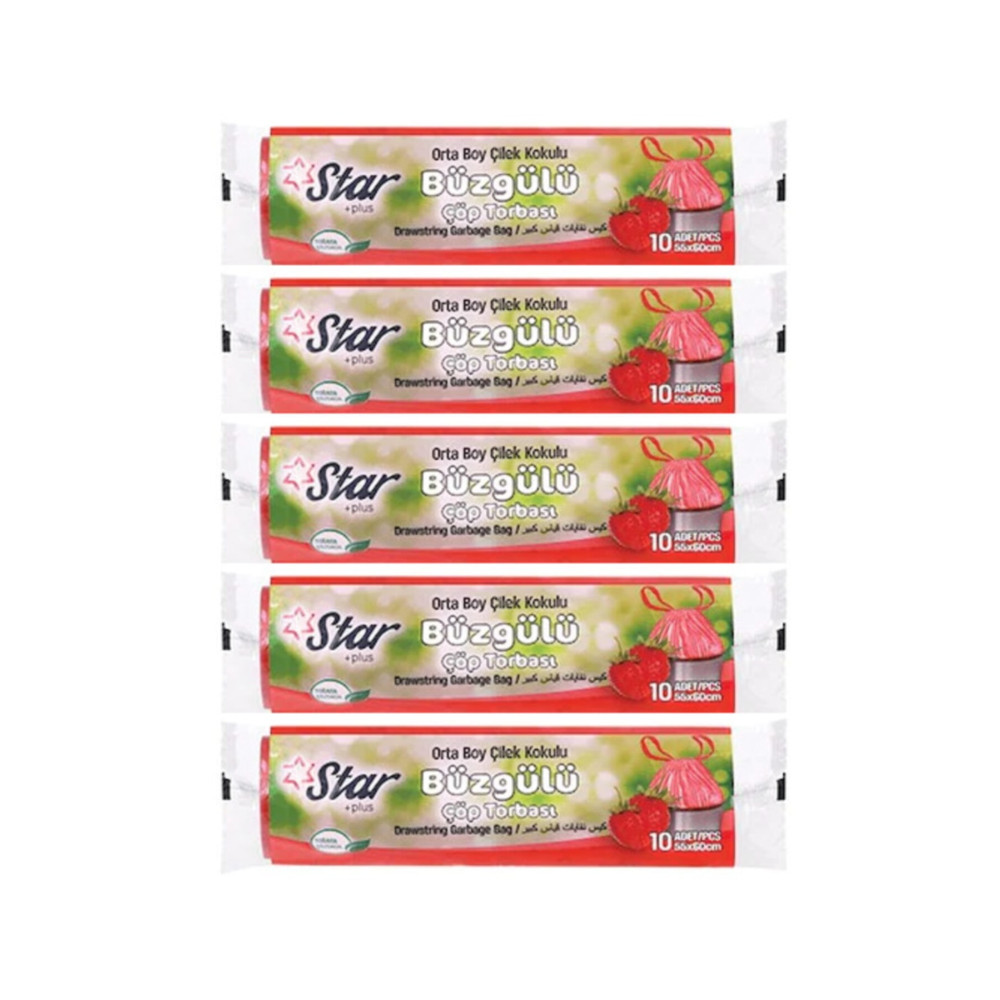 Star Plus Büzgülü Orta Boy Çöp Torbası 5 Paket Çilek Kokulu 55x60 Cm Çöp Poşetleri Fiyatı