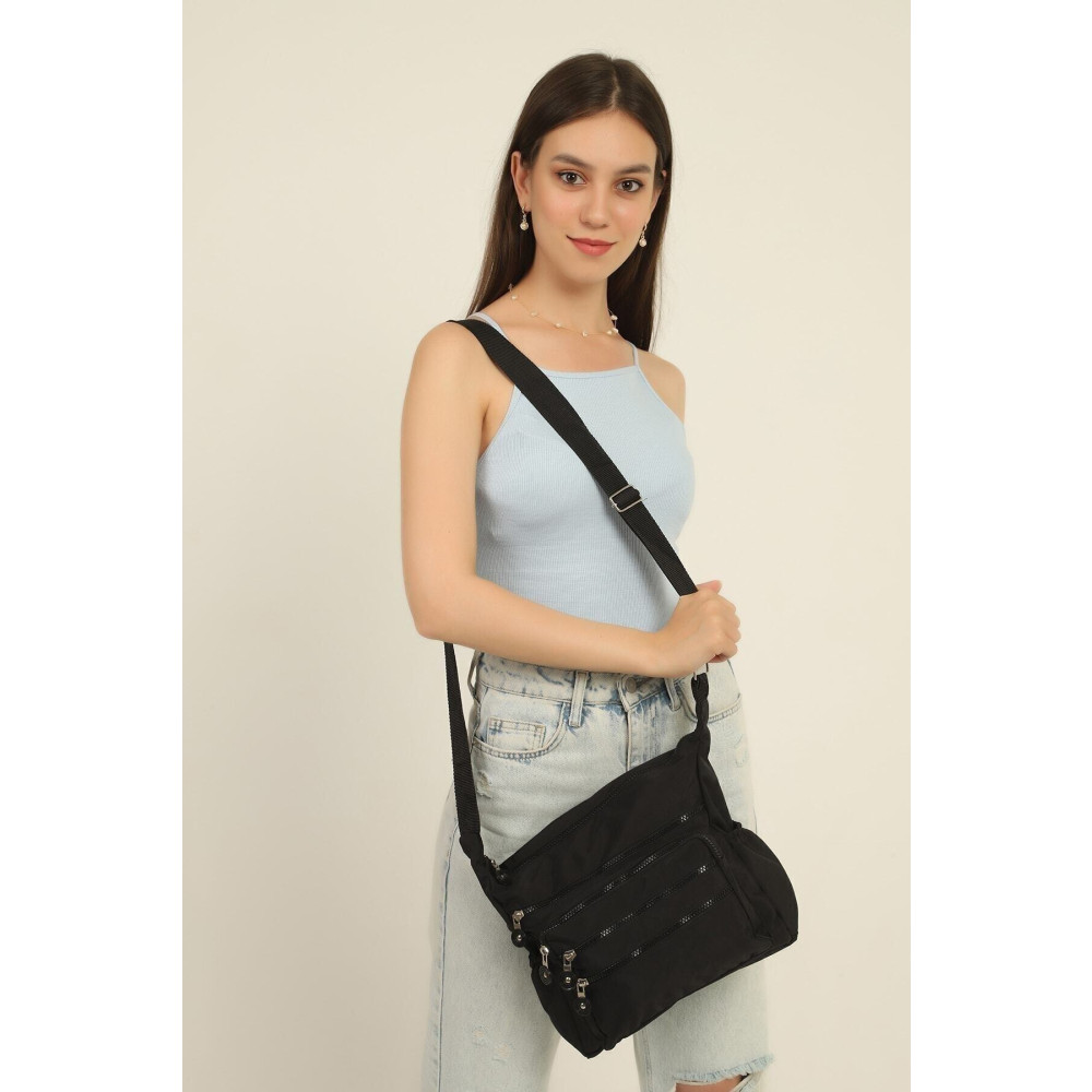 star polo Mx Modex Kadın Siyah Çok Bölmeli Omuz Ve Çapraz Postacı Çantası Krinkıl Kumaş Unisex Çanta & Cüzdan ve Seyahat Çantaları Fiyatı