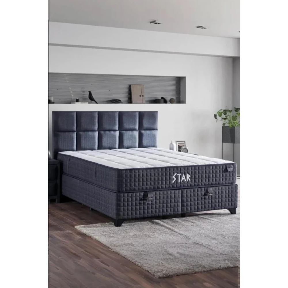 Star Yatak Seti 180X200 Cm Cift Kisilik Yayli Sert Ortopedik Yatak Antrasit Luks Baza Baslik Takimi Yatak Odası Takımı / Seti Fiyatı