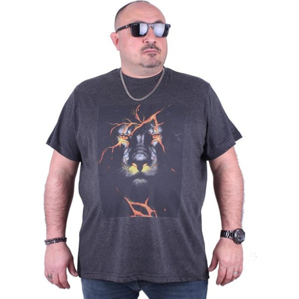 Starbattal Büyük Beden Erkek Baskılı Tişört Lion 23138 Antrasit Melanj10 Erkek T-shirt Fiyatı