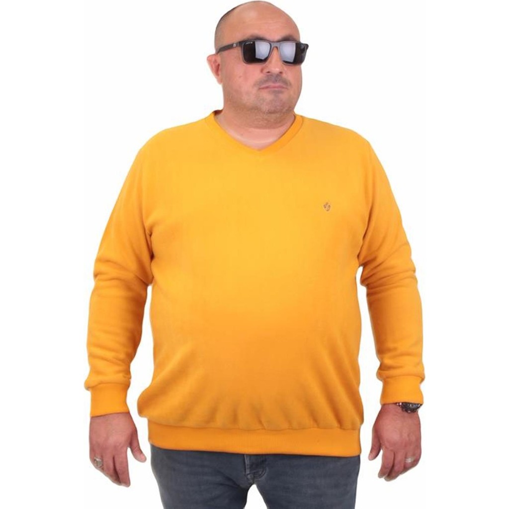 Starbattal Büyük Beden Selanik V Yaka Classic Sweat 23201 Hardal Erkek Sweatshirt Fiyatı
