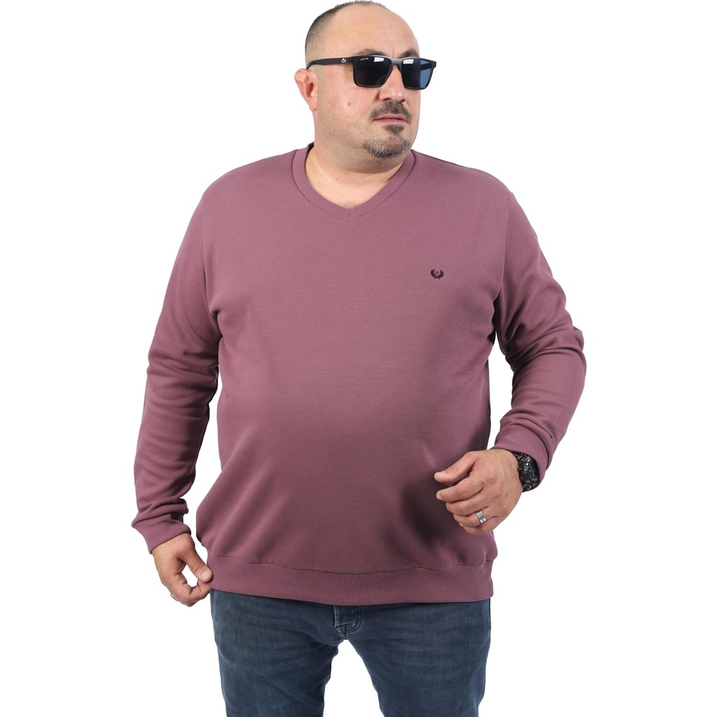 Starbattal Büyük Beden V Yaka Double Face Basic 22720-LILA Erkek Sweatshirt Fiyatı