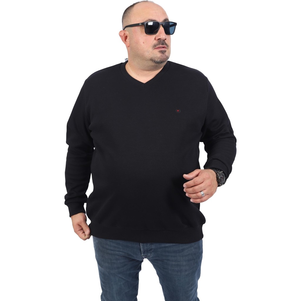 Starbattal Büyük Beden V Yaka Double Face Basic 22720-SIYAH Erkek Sweatshirt Fiyatı