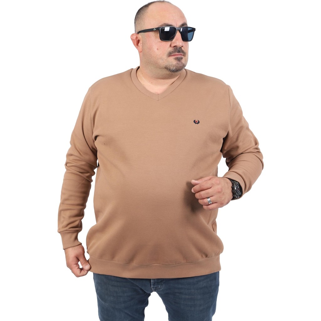 Starbattal Büyük Beden V Yaka Double Face Basic 22720-S.KAHVE Erkek Sweatshirt Fiyatı