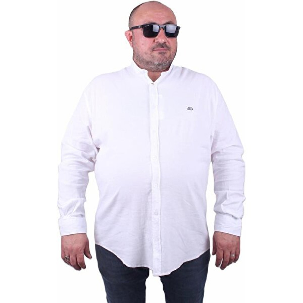 Starbattal Erkek Büyük Beden Likralı Keten Hakim Yaka Gömlek 11307 Beyaz Erkek Gömlek Fiyatı