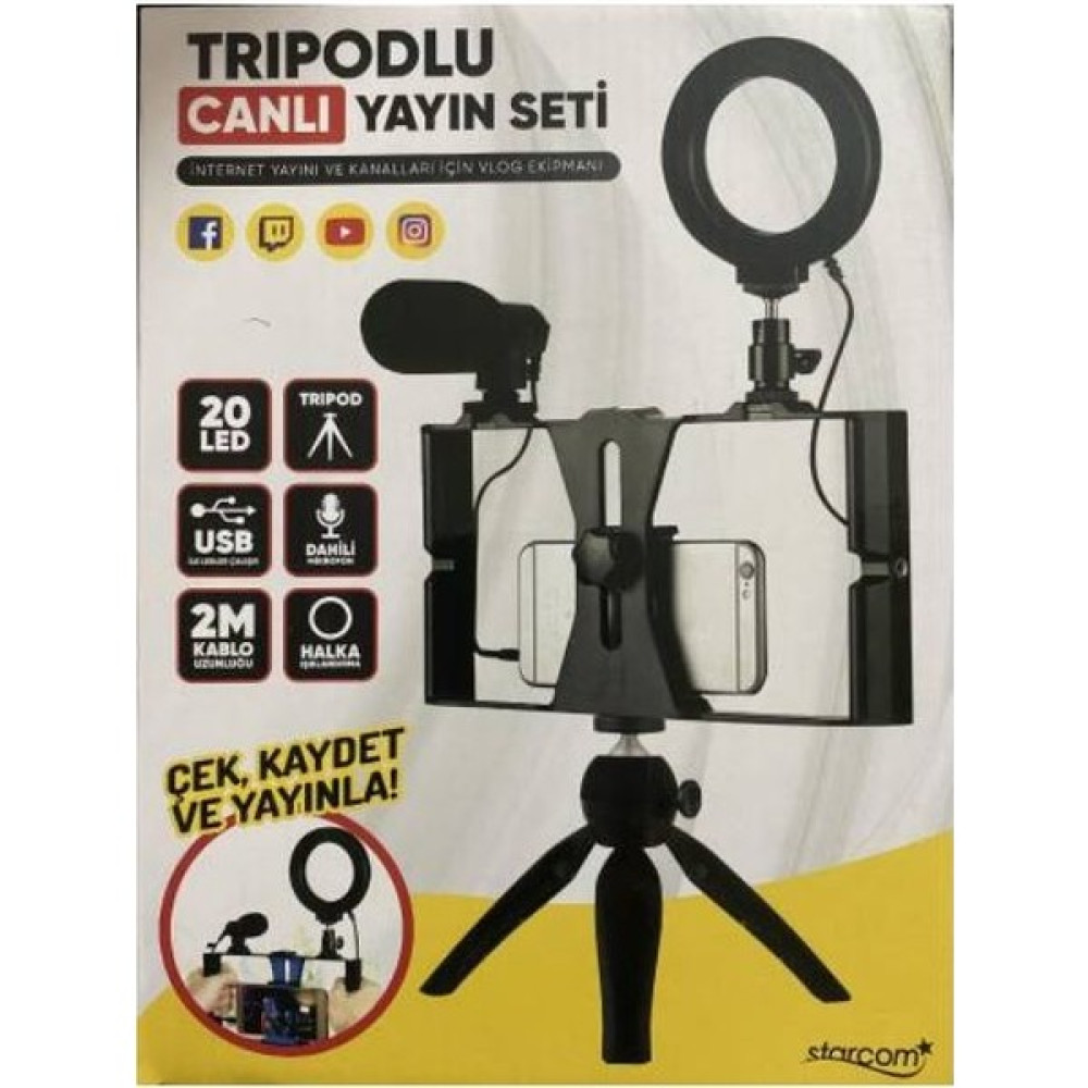 Starcom Tripodlu Canlı Yayın Seti - Siyah Selfie - Özçekim Çubuğu Fiyatı