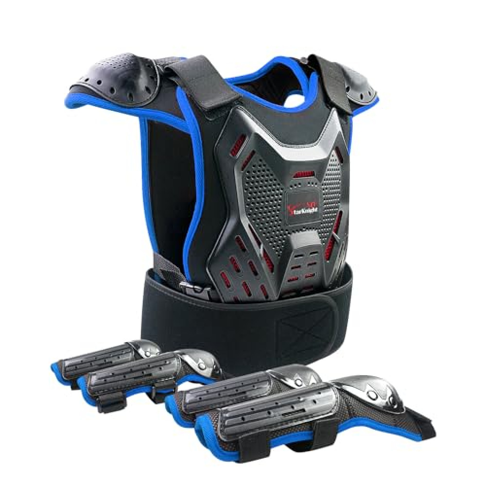 StarknightMT Kids Motorcycle Armor Suit Dirt Bike Gear, Youth Motocross Riding Protector with Knee Elbow Arm Shoulder Protection Pad for Cycling Off-Road Riding Skiing Skating (Blue)