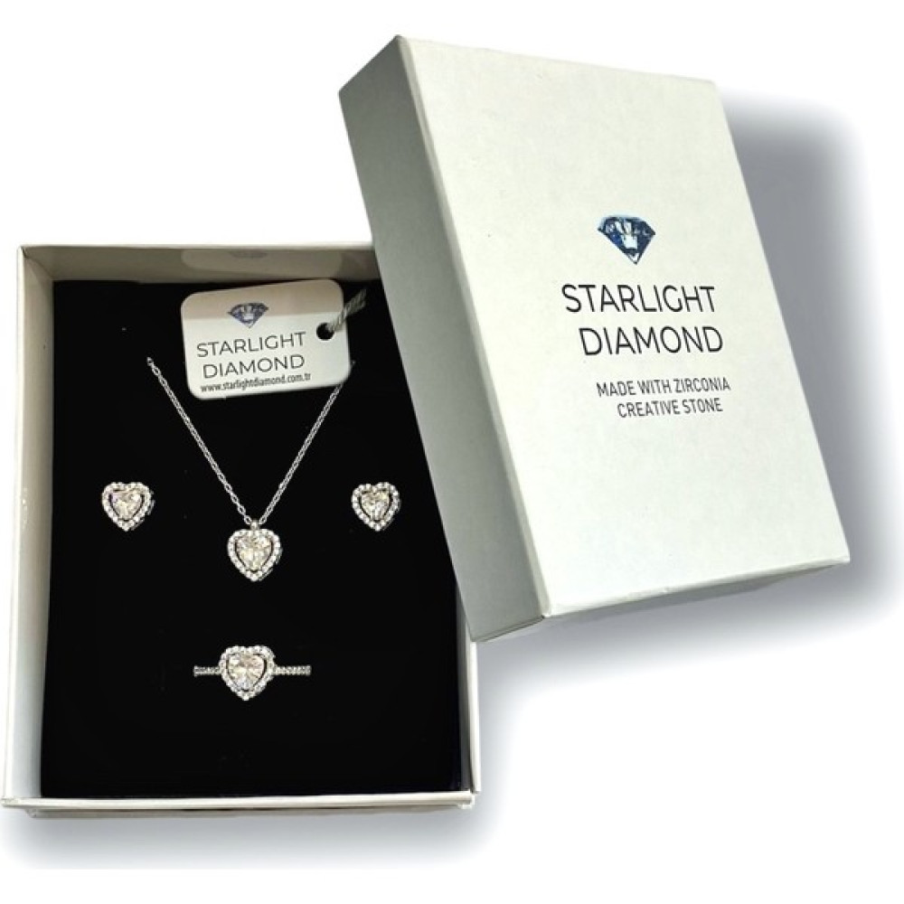 Starlight Diamond Rodyum Kaplama Kalpli Kolye Küpe Yüzük Gümüş Takı Seti Beyaz Taşlı - 12 Gümüş Kolye Fiyatı