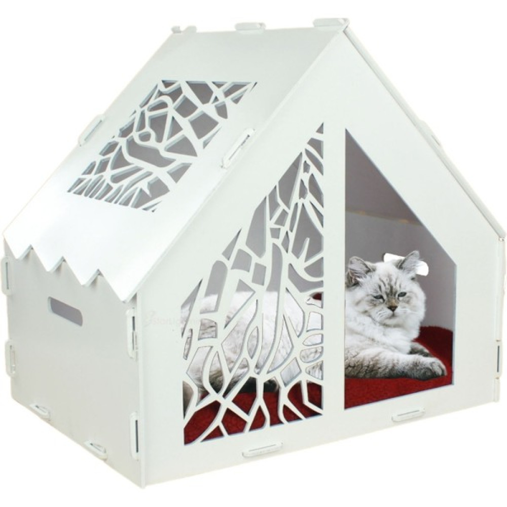 Starlightning Ahşap Büyük Kedi Yatağı Premium Kalite Beyaz Kedi Evi 50X35 cm Parlak Boyalı Seperatör Model Evcil Hayvan Ürünleri Fiyatı