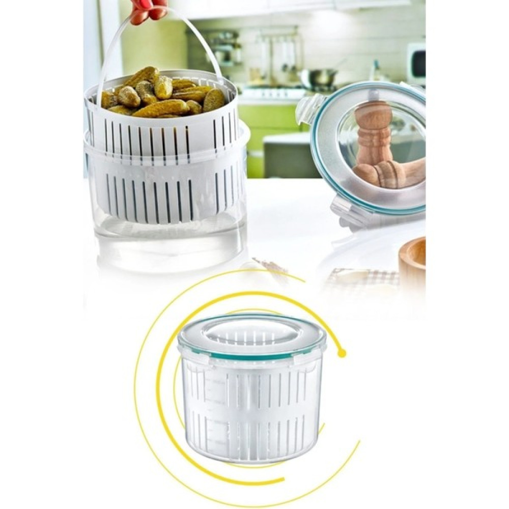 Start Alışveriş Fresh Klips Kapaklı Yuvarlak Süzgeçli Zeytinlik Turşuluk Saklama Kabı 2,5 Litre Saklama Kapları Fiyatı