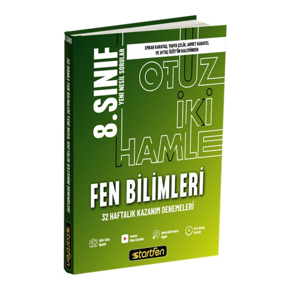 Startfen Yayınları 8. Sınıf Fen Bilimleri 32 Deneme Haftalık Kazanım Denemeleri Kaynak Kitapları Fiyatı