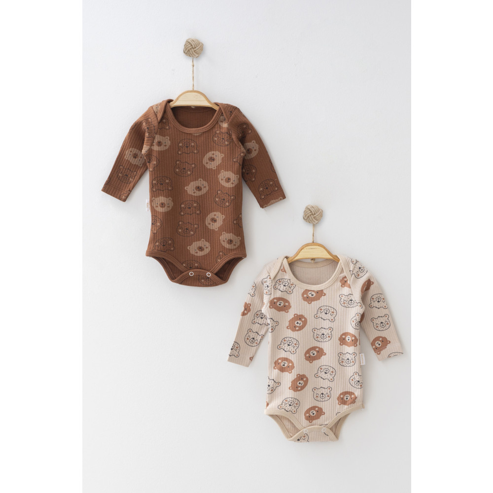 STARYU BABY Unisex Kahverengi Sevimli Ayıcık Baskılı %100 Pamuklu Bebek Uzun Kollu Çıtçıtlı Badi Yenidoğan/3yaş 6-9 AY Beden Bebek Body Fiyatı