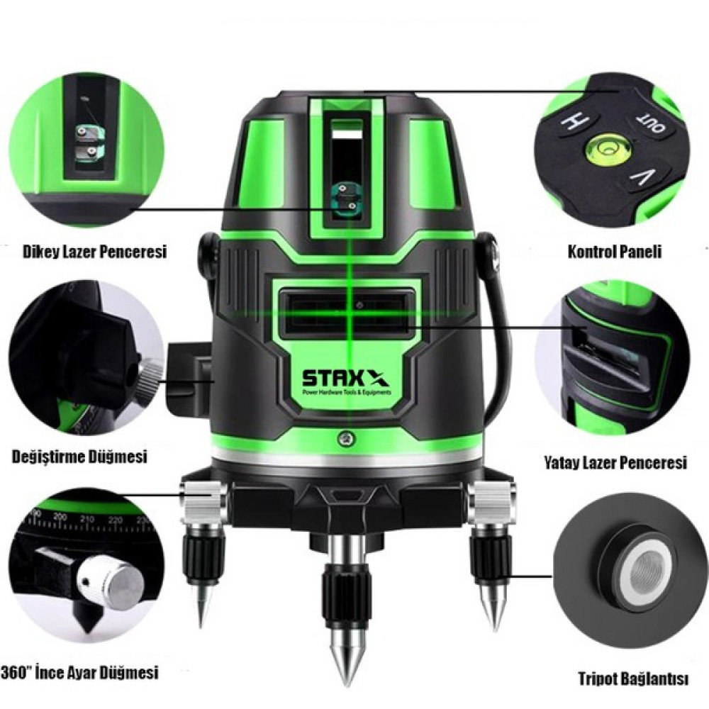 Stax Germany Tek Akülü Otomatik Hizalamalı 360° Çantalı Yatay Dikey Çok Fonksiyonlu Lazer Metre Nalburiye & Hırdavat Fiyatı