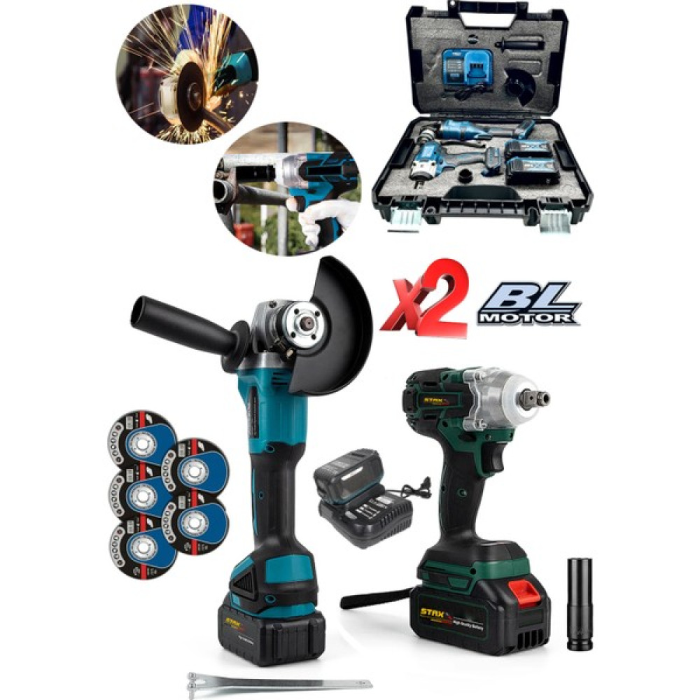 Staxx Power 21V Profesyonel 2'li Çelik Şanzuman Akülü Somun Sıkma Sökme Taşlama Makinesi X2 Akülü Kömürsüz Motor Somun Sıkma Makinesi Fiyatı
