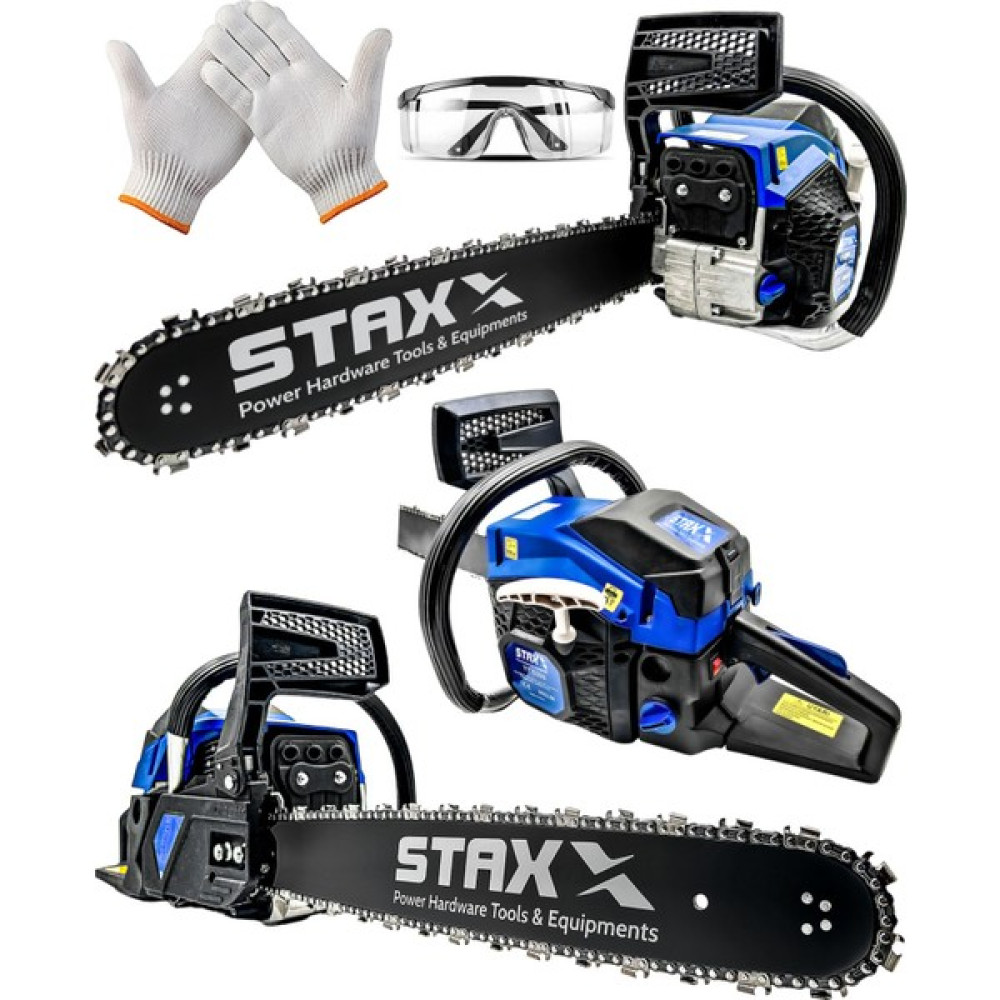 Staxx Power Blue Turbo520 Seri Çift Egzos Ağaç Odun Dal Kesme Makinesi Benzinli Hızar Testere 52CC 3.2 Hp 50 cm Dal Budama Makineleri Fiyatı