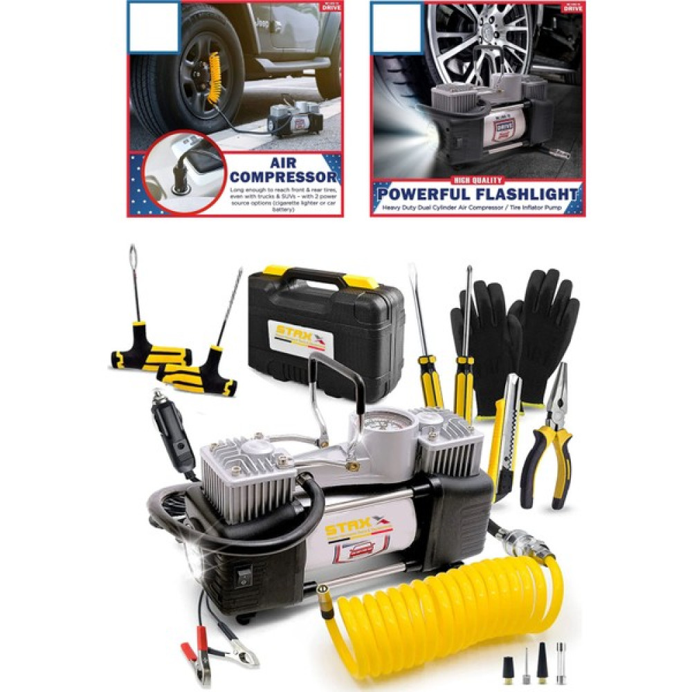 Staxx Power Profesyonel Çift Pistonlu Metal Hava Kompresörü 12 V 150 Psi Araba Lastik Bot Şişirme Full Çanta Set Hava Kompresörü Fiyatı