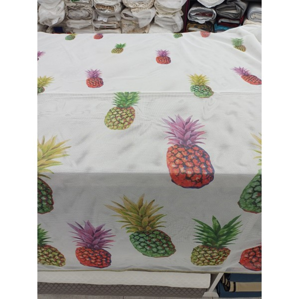 Stay Home Ananas Desenli Mutfak Tül Perde Pilesiz - Ekru - 100 x 260 cm Tül Perde Fiyatı