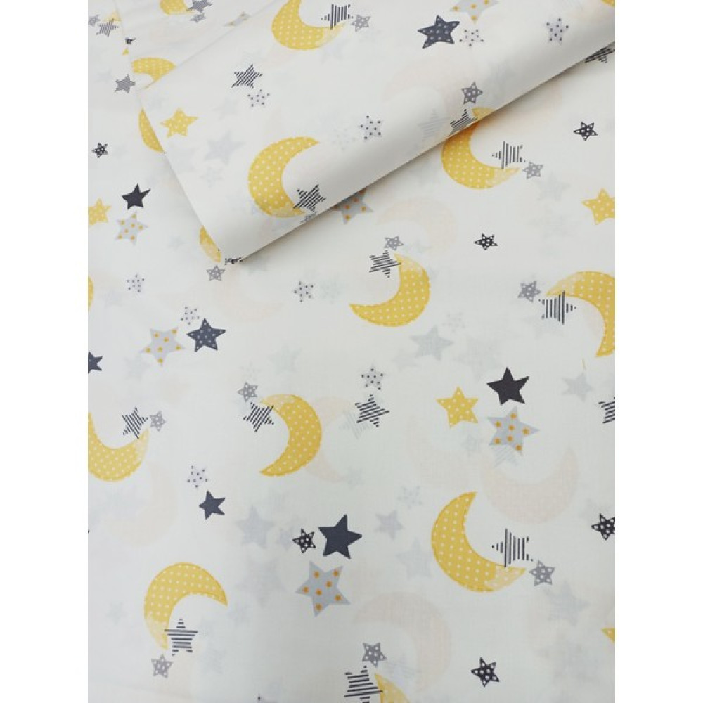 Stay Home Bebek Nevresimlik Çarşaflık Organik Pamuklu Kumaş Ay Desen - Sarı - 1 m - 240 cm Kumaşlar Fiyatı