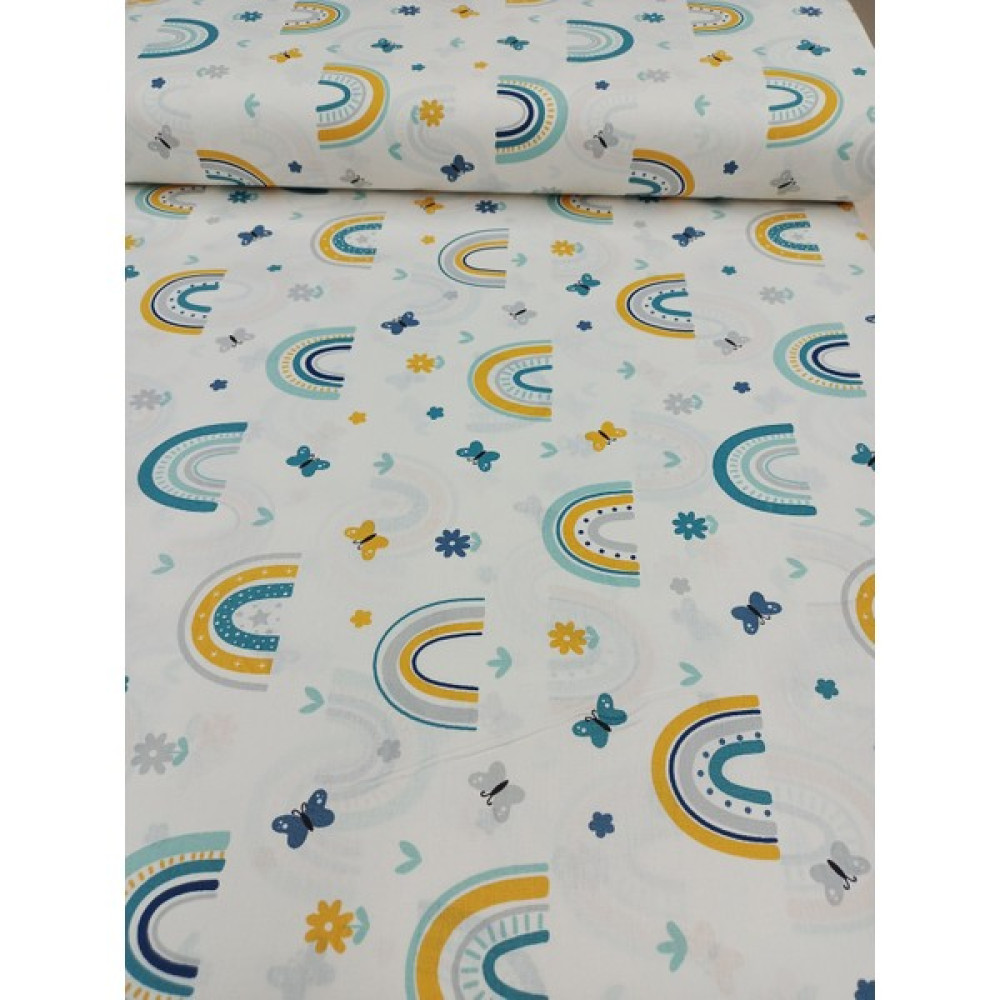 Stay Home Bebek Nevresimlik Çarşaflık Organik Pamuklu Kumaş Gökkuşağı Desen - Kiremit - 1 m - 240 cm Kumaşlar Fiyatı