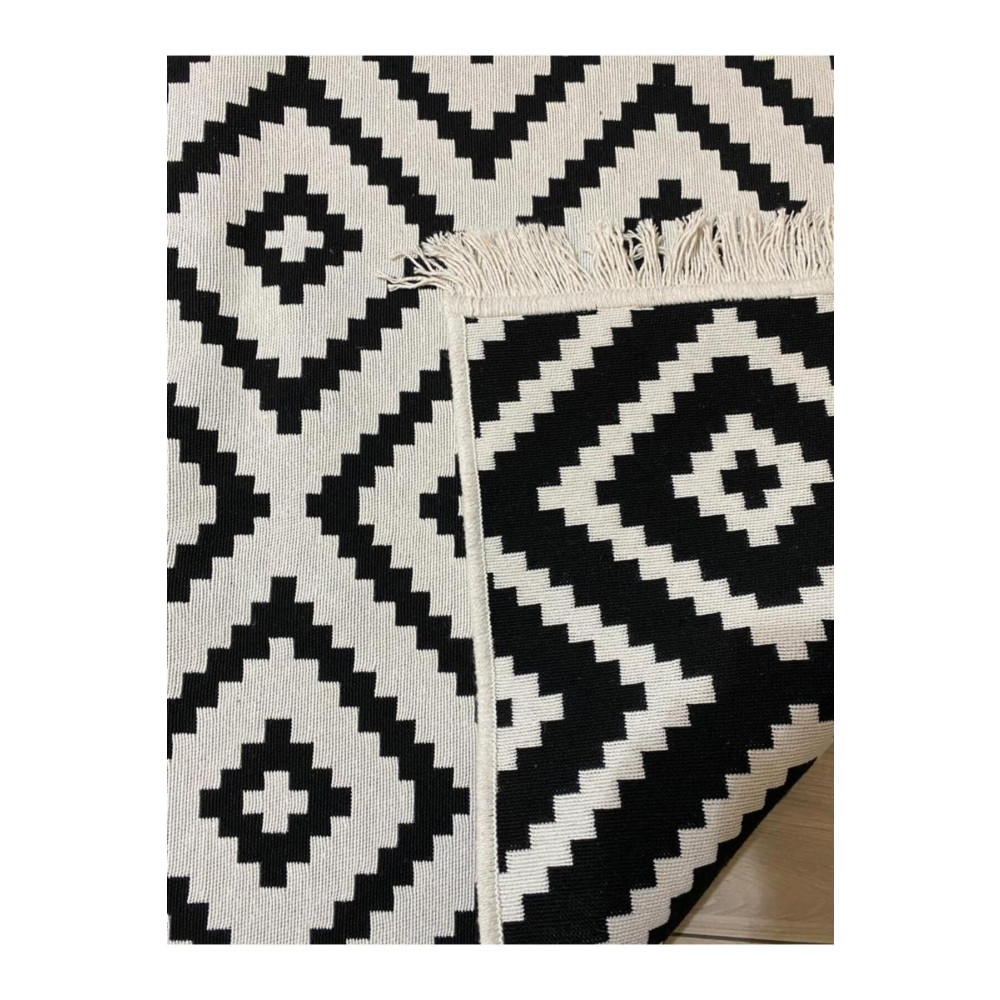 stay with love Çift Taraflı Kilim Modern Desenli Yıkanabilir Dokuma Kilim Yolluk Siyah Beyaz Asls 120 x 180 Beden Kilim Fiyatı