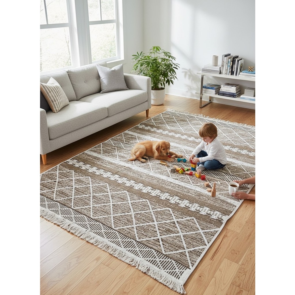 Stay With Love Kilim Çift Taraflı Dokuma Kilim Yıkanabilir Pamuk Dokuma Modern Desenli Kilim Bej-Krem - Bej - Krem - 120 x 180 cm SSD / Solid State Drive Fiyatı