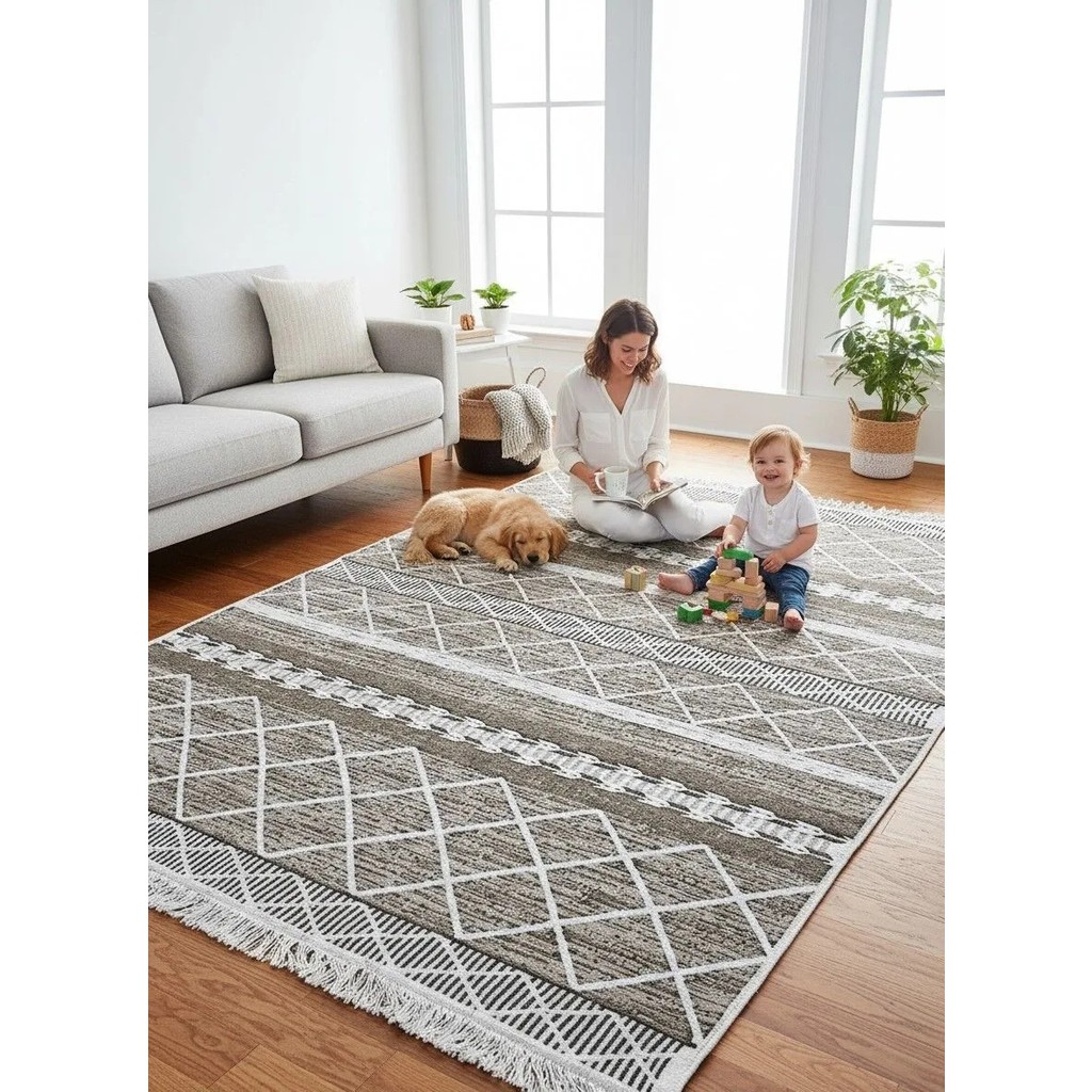 Stay With Love Kilim Çift Taraflı Dokuma Kilim Yıkanabilir Pamuk Dokuma Modern Desenli Kilim Bej-Krem - Bej - Krem - 160 x 250 cm SSD / Solid State Drive Fiyatı