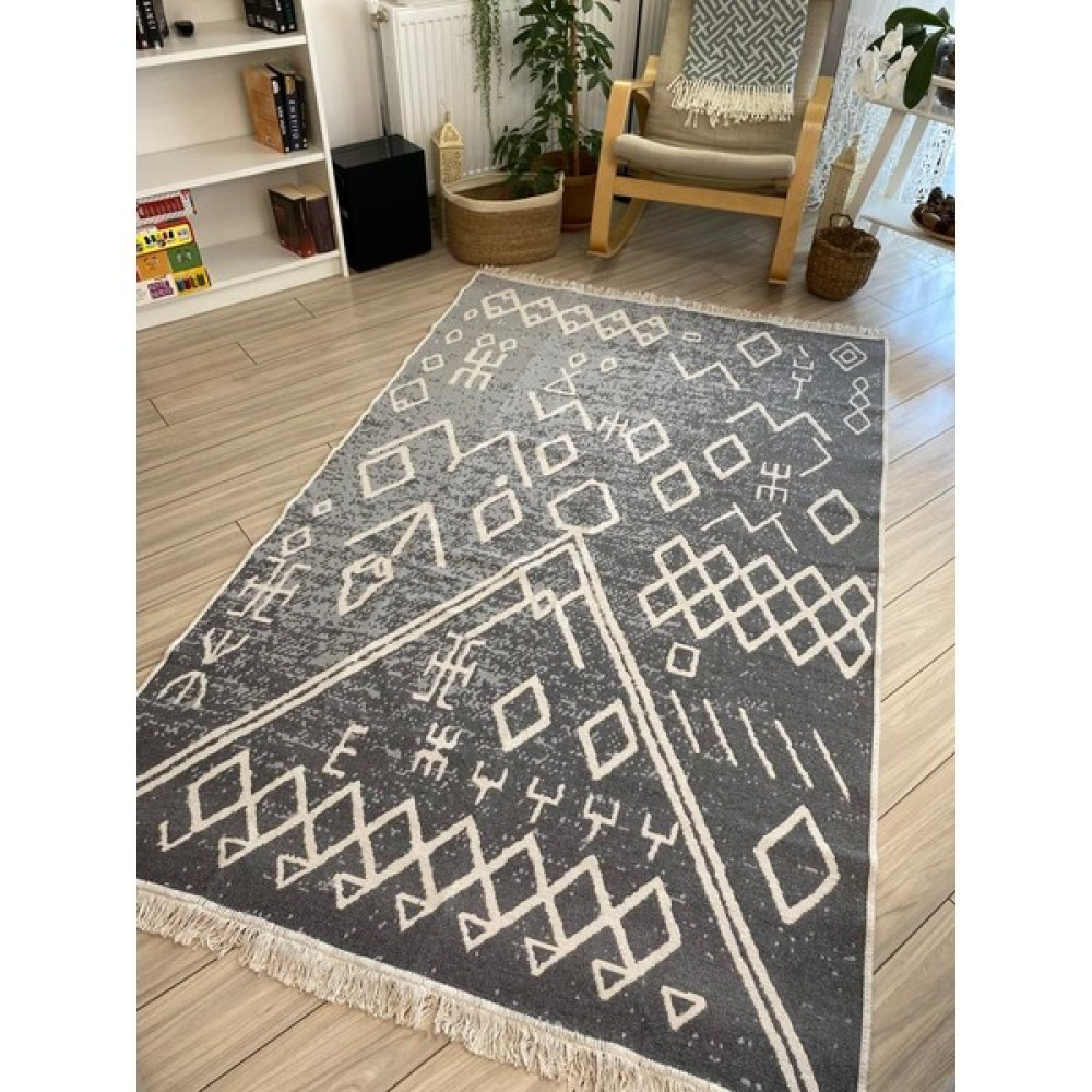 Stay With Love Kilim Çift Taraflı Pamuklu Dokuma Yıkanabilir Iskandinav Kilim - Gri - Beyaz - 80 x 150 cm Kilim Fiyatı