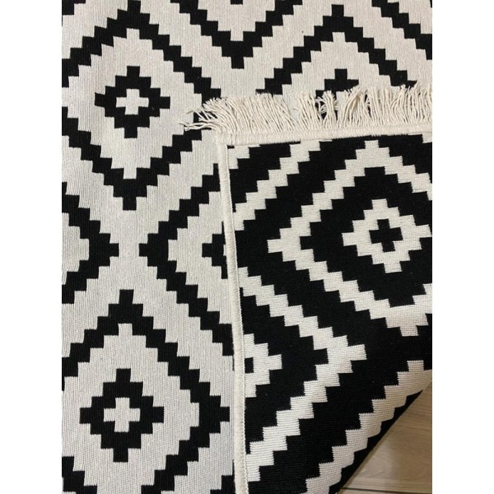 Stay With Love Kilim Çift Taraflı Pamuklu Dokuma Yıkanabilir Modern Kilim Siyah Beyaz - Siyah - Beyaz - 140 x 215 cm Kilim Fiyatı