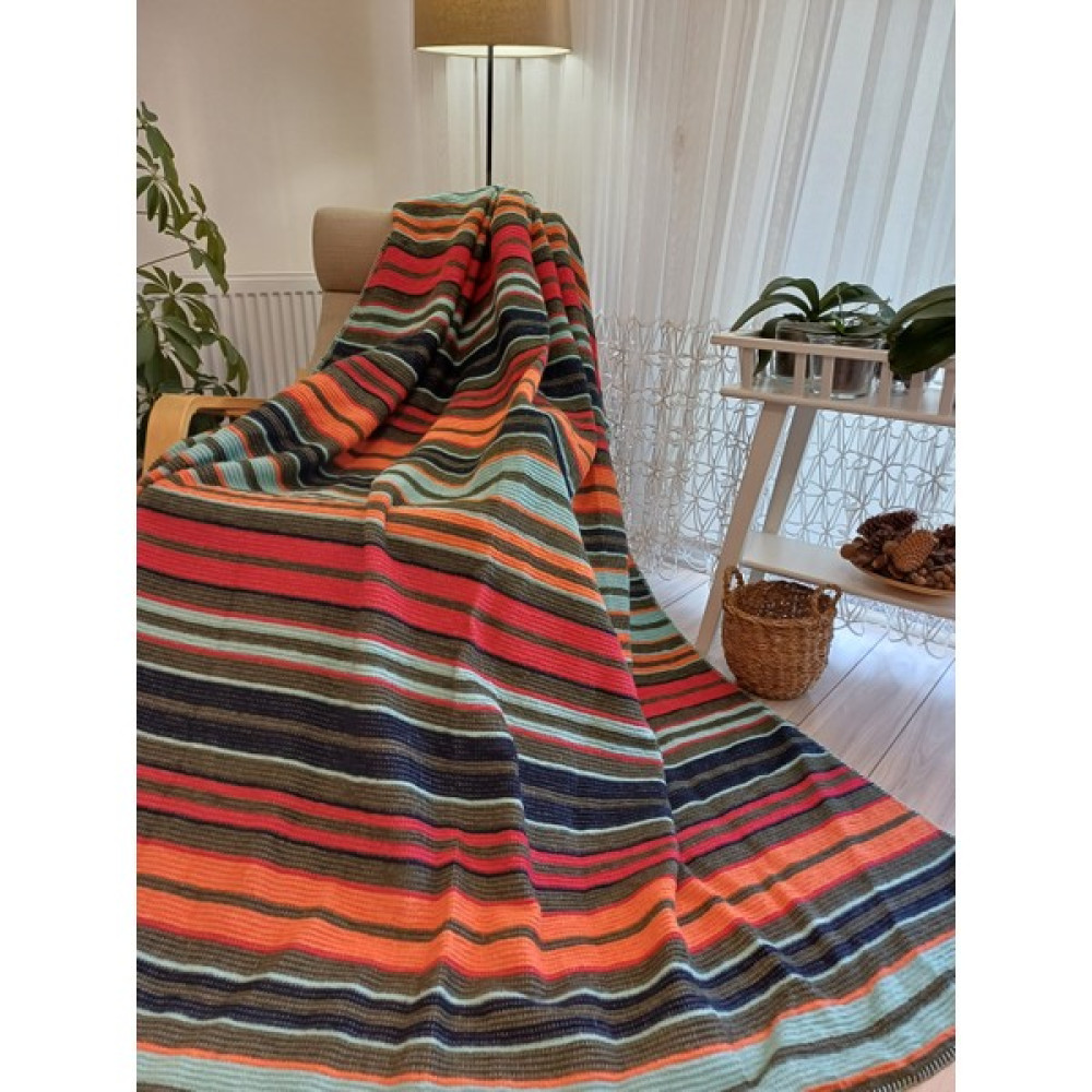 Stay With Love Pamuklu Battaniye Tek Kişilik 150*200 cm Çizgili Battaniye Tv Battaniyesi Dört Mevsim Battaniye - 150 x 200 cm - Turuncu - Yeşil Battaniye Fiyatı