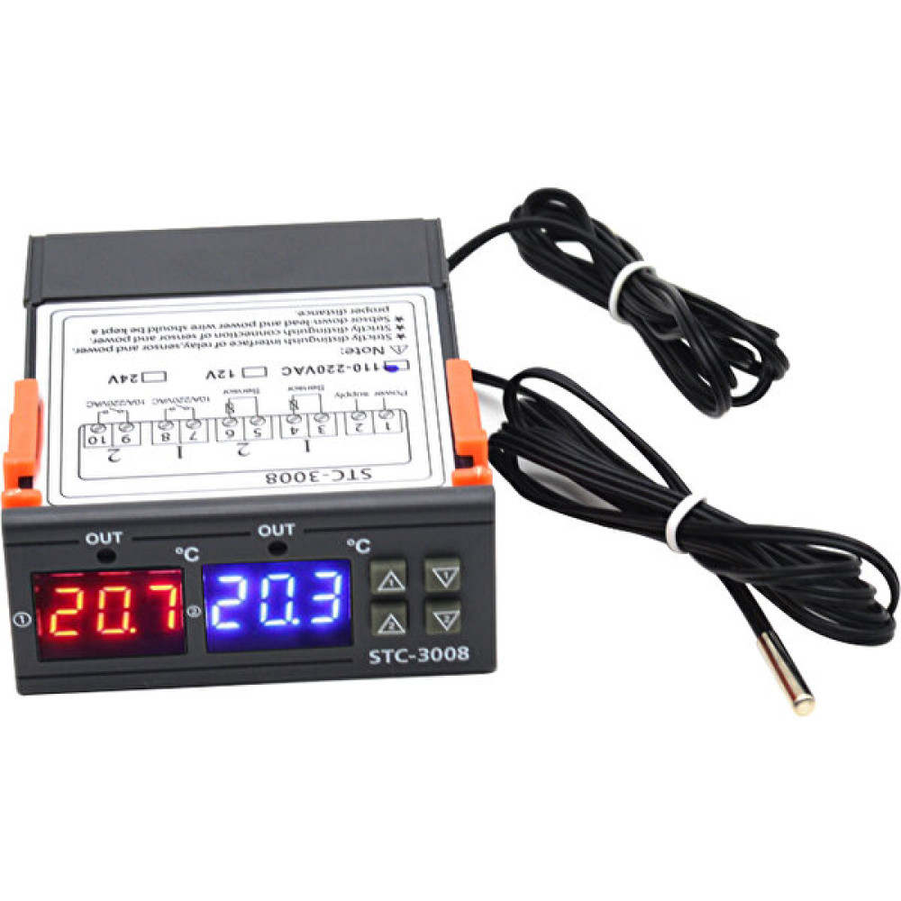 STC-3008 220V 10A Çift Ekranlı Çift Problu Termostat Kuluçka Makinalarına Uygun Isıtma & Soğutma Fiyatı