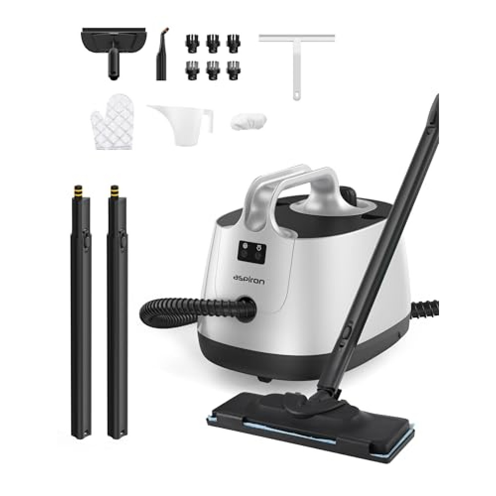 Steam Cleaner, Aspiron Upgrade Steamer with 21 Accessories, Portable Multipurpose Steam Cleaners, Quick Heating,1.5L Capacity, Heavy Duty Steam Cleaner Carpet and Upholstery, Floors, Tiles, Car, Grey
