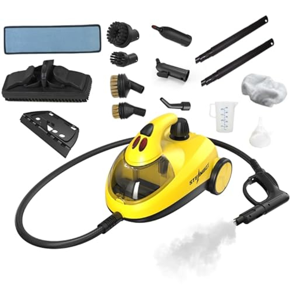 Steambot steam cleaner&mop 15-in-1, 2L large tank capacity, 302 °F steam temperature, 66 Psi pressure, chemical-free deep cleaning for car, kitchen, living room, bathroom, great for eliminating grease