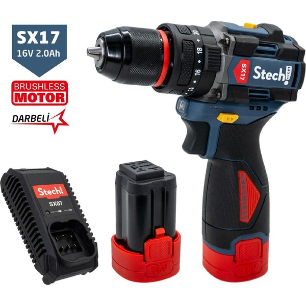 Stechend SX17-2X2.0 Akülü Kömürsüz Darbeli Matkap 16V 2.0AH 50NM Matkaplar Fiyatı