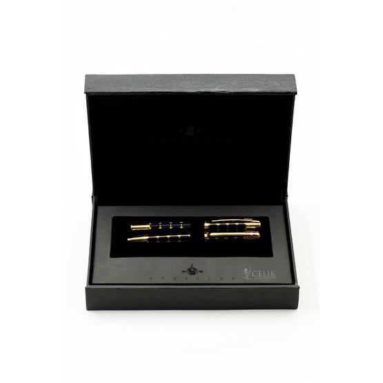 Steelpen 800-43 Serra Lacivert-Sarı Altın Dolma-Tükenmez Kalem Seti