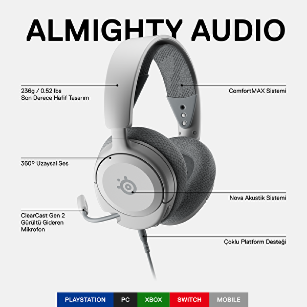 Steelseries Arctis Nova 1P Playstation Beyaz Oyun Kulaklığı Oyuncu Kulaklıkları Fiyatı